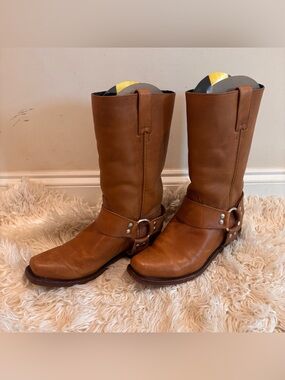 EL GENERAL Men's Tan Biker Boots Leather Harness Boots